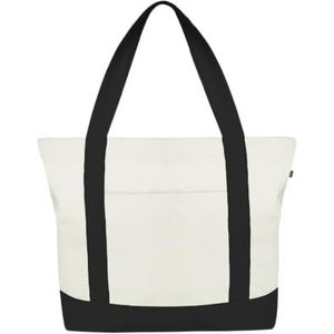 Ecoright Canvas Tote Bag voor Vrouwen met Zip & Binnenzak, 100% Organisch Katoen Tote Bags voor Mannen, Winkelen, Strand, Naturel/zwart, Pack of 1, Utility