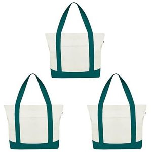 Ecoright Canvas Tote Bag for Women with Zip & Inner Pocket, 100% Organic Cotton Tote Bags for Men, Shopping, Beach, Natural Green-pack Of 3, Pack of 3, Utility