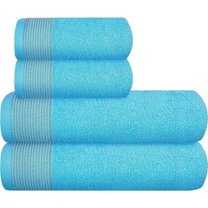 Ultra Soft Set van 4 handdoeken, katoen, bevat 2 extra grote badhanddoeken 70 x 140 cm, 2 handdoeken 50 x 90 cm, voor dagelijks gebruik, compact en licht, turquoise-blauw