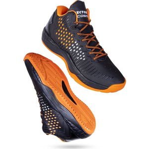 VectorX Cosmic basketbalschoen voor heren en jongens (zwart/oranje, maat: EU 44, UK 10, US 11) | Materiaal: synthetisch leer, rubber | Vetersluiting
