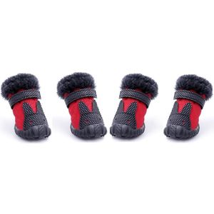 4 STUKS/Set Huisdier HerfstWinter Verdikking Katoenen Schoenen Hond Warme En Antislip Schoenen  Maat: Nr. 2(Rood)