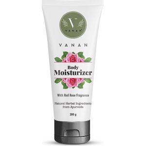Vanan Body Moisturizer - Verrijkt met Guggulu, Sesamolie en Castorolie - Hydrateert en voedt de huid, biedt diepe hydratatie - maakt de huid glad en stralend - Plantaardig & Ayurvedic - Rode Rozengeur - Geschikt voor alle huidtypes - 200g