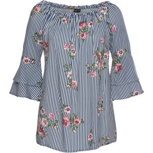 Marine/Wit Gestreepte Damesblouse - Off-the-Shoulder - Casual - 3/4-Mouwen