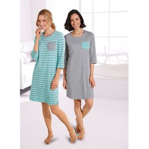 Grijs Mêlee Nachthemd - 3/4-Mouwen - 95% Katoen - Gedessineerd