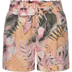 Korte Broek - Abrikoos Gedessineerd - Linnen - Met Paperbag Stijl