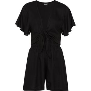 Zwart Jumpsuit - Geweven Viscose - Steekzakken - Diepe V-hals