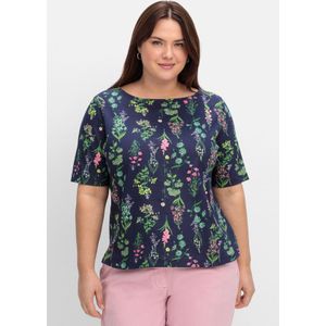 T-shirt - Gebloemd - Marine/Oudroze - 100% Katoen