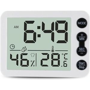 Multifunctionele binnenthermometer en hygrometer groot scherm wekker keuken elektronische countdown timer (witte shell zwarte knop)