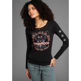 KangaROOS Langarmshirt Langarm, unifarben mit Farbeinsatz und Logodruck