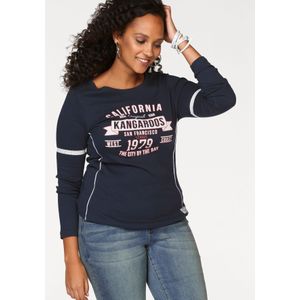 KangaROOS Langarmshirt Langarm, sehr figurbetont, bedruckt und mit Stickerei