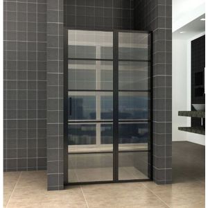 Douchedeur met vast paneel Wiesbaden Horizon 140 x 200 cm mat zwart raster deur omkeerbaar