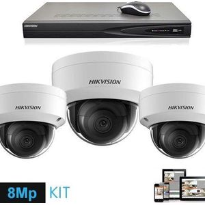 beveiligingscamera Hikvision 4K Ultra HD 8 Megapixel IP Acusense set 3x Dome White