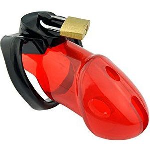 The Bondage Locker polycarbonaat kuisheidsgordel 3 grootte rings kuisheidskooi, rood