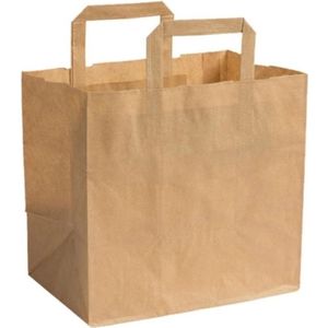 Snacktassen Papier - Take Away - 32+20x29 cm - Bruin - Extra Brede Bodem - 50 stuks