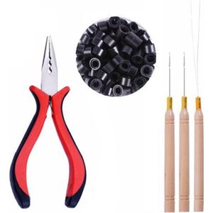 Kaise - Haarextension Gereedschapsset - Nanoringtang / Haaknaalden / Micro nano ringen - Zwart