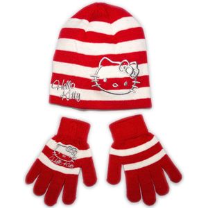 Hello Kitty muts en handschoenen winterset | 54cm | Rood