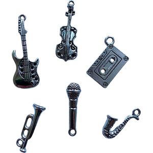 Bedels - Muziek bedels - Instrumenten - 6 stuks - Charms - Zilverkleurig