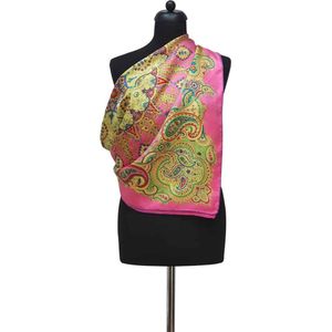 ThannaPhum Luxe zijden sjaal - fel roze multicolor 85 x 85 cm