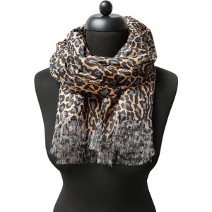 ThannaPhum Zijden sjaal leopard print bruin zwart grijs 40 x 145 cm - panter sjaal- leopard sjaal