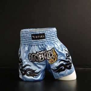 Stiel Muay Thai Short- Broekje - Blauw / Goud / Zilver - XS