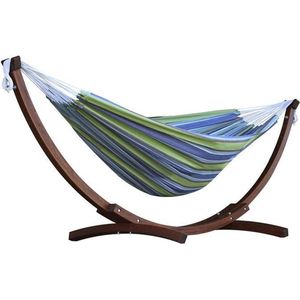 Vivere Double Katoenen Hangmat met Massief Houten Standaard - Oasis