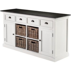 HalifaxContrast dressoir 4 laden, 2 deuren, 4 manden wit, zwart.