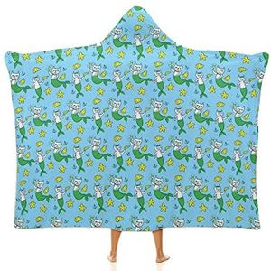 Kat zeemeermin draagbare deken met capuchon warme gezellige deken oversized plaid cape voor bed sofa 127 x 152 cm