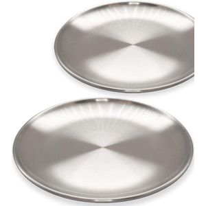 2 x stabiele roestvrijstalen borden, campingservies, campingborden, outdoorborden, wandelen, tenten, onbreekbaar, 20 cm, set van 2