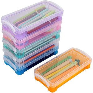 6 kleuren stapelbare doorschijnende potlooddozen - multifunctionele opbergdoos houder doorzichtige plastic organizer kantoor huishoudelijke container