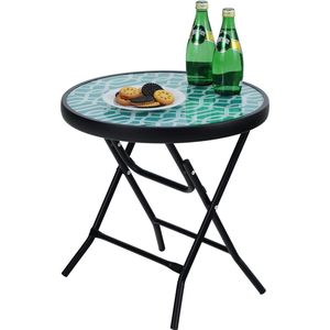 Opklapbare ronde bijzettafel van glas van metaal, tuintafel, salontafel, kleine balkontafel, reclamebestendig, onderhoudsarm, voor balkon, tuin, terras en woonkamer