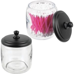 Wattenpot voor de badkamer - organizer voor badmeubel - voor wattenstaafjes, wattenschijfjes, watten, make-upsponsjes of badzout - mat zwart