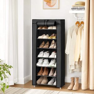 7 Tier Fabric Covered Spacious Fabric Cabinet Shoe Storage 46 x 28 x 126 cm Black