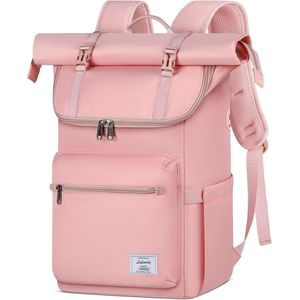 Rolltop Backpack Men Women Waterproof Backpack Men's Laptop Backpack 17 Inch with USB Hole School Backpack Daypacks for University Work Travel Leisure, pink, Rucksack
