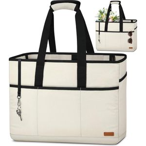 Strandtas, XXL, Grote strandtas, Dames, Badtas, XXL, Shopper, Groot, Met ritssluiting, Waterdicht, Meerdere zakken, Voor strand, Reizen, Zwemmen, Fitnessstudio, 40 l, Beige,