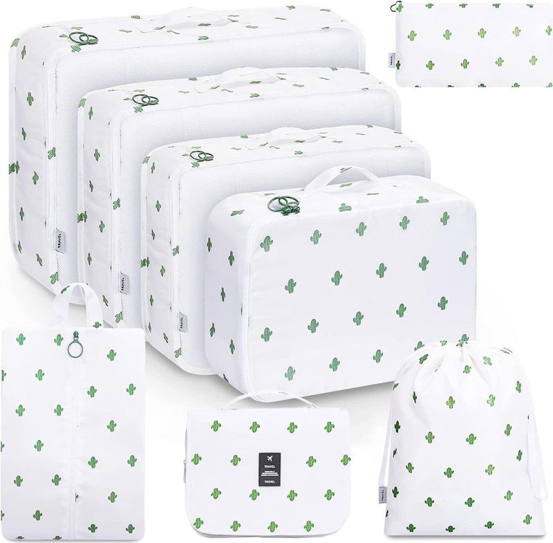 8-delige verpakking cubes, kledingtassen, kofferorganizer voor vakantie en reizen, pakkubussenset reiskubussen, opbergsysteem voor koffer, cactus