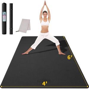 Yogamat XXL, yogamat, 183 cm x 122 cm x 6 mm, sportmat, fitnessmat, antislip, TPE-gymnastiekmat met handdoek, voor sport, yoga, pilates, gym, thuis, work-out