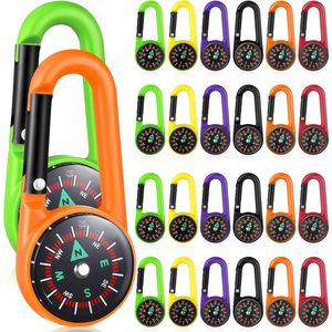 24 stuks kompas sleutelhangers kleurrijke karabijnhaak kompas kunststof kompas clips zakkompas riemclips voor outdoor camping party speelgoed