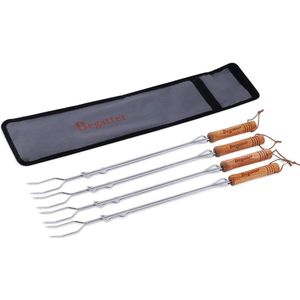 Begatter Grillspiesen, kampvuur, marshmallow spiesen, uittrekbaar, 75 cm lang, telescopische barbecue, camping, grillvork voor worstjes, met houten handgrepen incl. tas