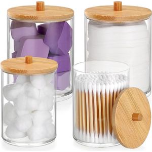 4-pack wattenstaafjes doos bamboe acryl katoen met deksel make-up houder schoonheid eierdoos katoenen bal houder wattenstaafje houder organisatie huis cosmetica decoratie