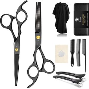 12-delige haarschaarset, professionele haarknipschaarset met roestvrijstalen eenzijdige uitdunschaar, kapperskaap, kam en clips, kappersschaarset voor mannen,