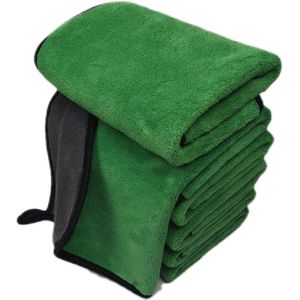 Ultrasoft Grote Dikke en Sneldrogende Auto Microfiber Reinigingsdoek 800gsm Polijstdoek Tafelzeil Auto Detailing (Grijs/Groen)
