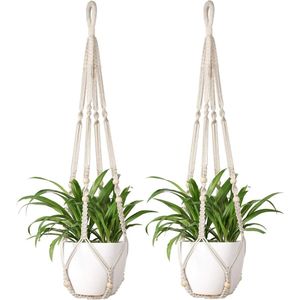 macramé hanging basket voor binnen en buiten, hangende bloempot van katoen, touw met kralen ..., ivoor