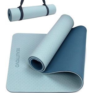 Yogamat, antislip, met trekkoord, 6,8 mm dikke yogamat, professionele sportmat, fitnessmat, antislip, TPE, pvc gymnastiekmat voor spullen en kleding, trainingsmat voor training