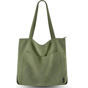 Handtas Dames Tote Bag Shopper Grote schoudertas Koord Emmer Tas Stoffen tas voor College School Werk Reizen Winkelen (groen)