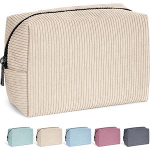 Cosmetische tassen voor dames Kleine make-up tas Koord Make-up tas Reizen Cosmetische tassen met metalen ritssluiting Make-up tas voor reizen (Beige)