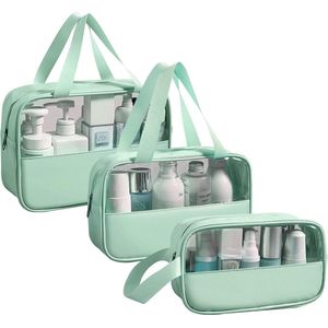 Transparante cosmeticatas voor dames, 3 stuks, waterdichte pvc-toilettas voor dames, lichte make-uptas voor cosmetica, toilettas, reisset, groen