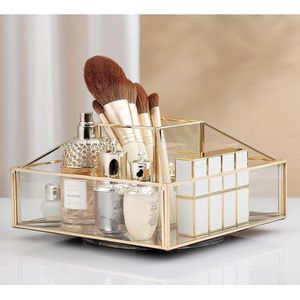 360° roterende make-up organizer, glazen schoonheidsorganizer, make-upopslag voor dressoir slaapkamer badkamer (goud A)