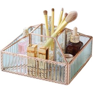 360° roterende make-up organizer, glazen schoonheidsorganizer, make-upopslag voor dressoir slaapkamer badkamer (goud B)
