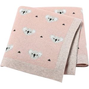 Babydeken, 100% katoen, zacht gebreid, babydeken, behaaglijk voor pasgeborenen, jongens en meisjes, koala, 100 x 80 cm, roze