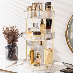 Make-up cosmetica-organizer, 360 graden rotatie, 3 verdiepingen, verstelbaar, cosmetica, huidverzorging, organizer, cosmetische opbergdoos, desktop van kunststof, voor commode, badkamer,